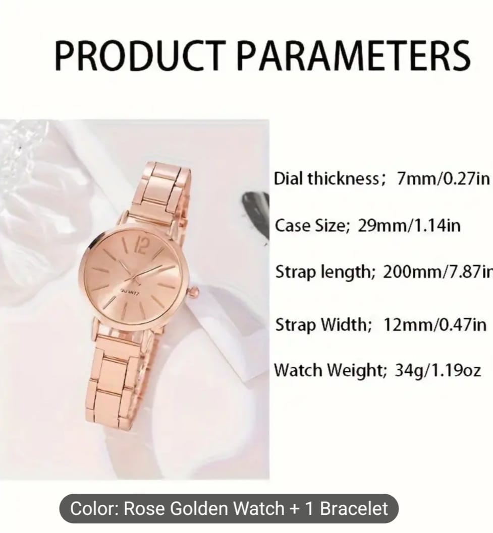 Women's Rose Gold Quartz Watch & Star Bracelet Set – Fashion Wrist Watch