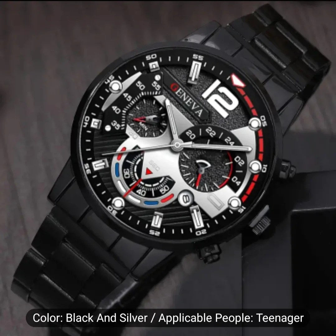 Geneva Men's Six-Hand Steel Quartz Watch