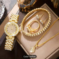 Women's Gold Steel Watch with Pink Dial and Bracelet