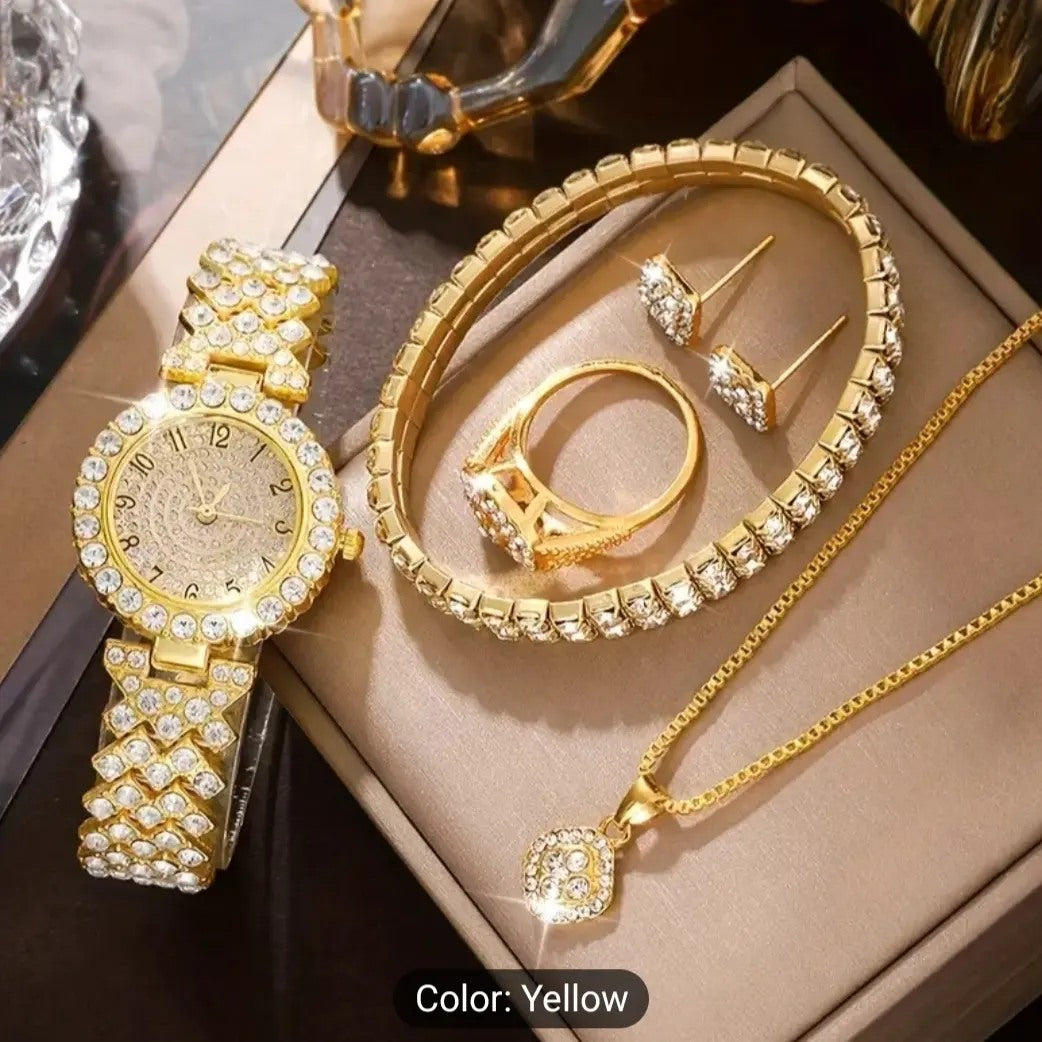 Women's Gold Steel Watch with Pink Dial and Bracelet
