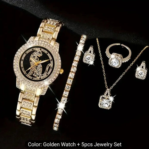 Women's Cheetah Leopard Quartz Watch & Jewelry Set