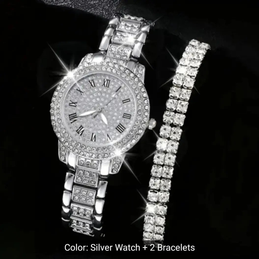 Women's Rhinestone Quartz Watch & Bracelet