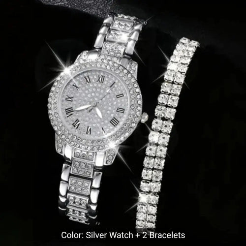 Women's Rhinestone Quartz Watch & Bracelet