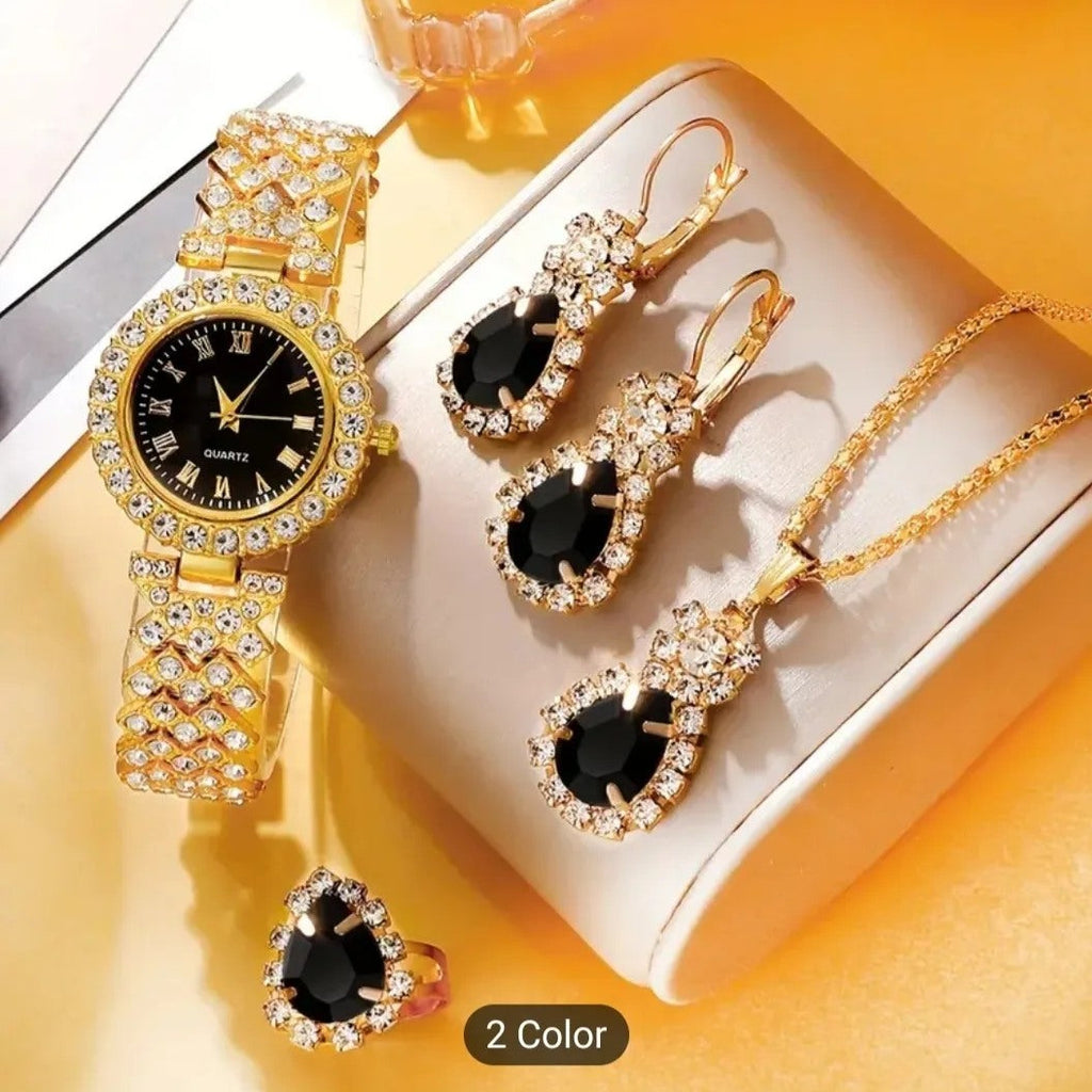 Women's Rhinestone Quartz Watch & Jewelry Set