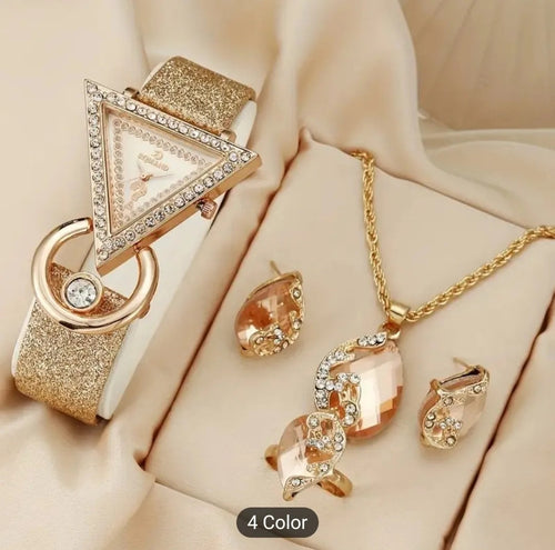 Women's Triangle Pointer Quartz Watch & Jewelry Set