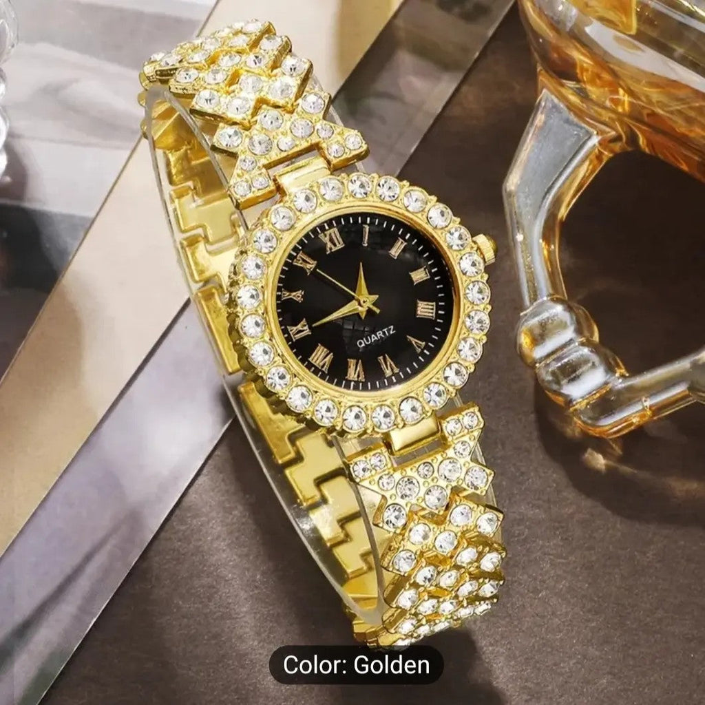 Gold Watch & Jewelry Gift Set for Women – Quartz Watch, Necklace, Bracelet, Earrings & Ring
