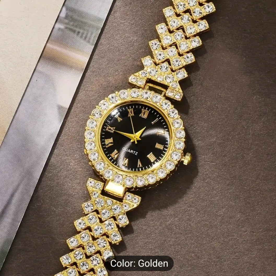Gold Watch & Jewelry Gift Set for Women – Quartz Watch, Necklace, Bracelet, Earrings & Ring