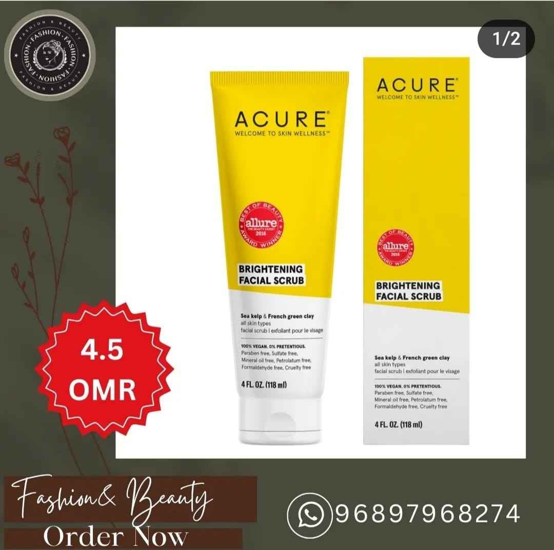 Acure Brightening Facial Scrub - 4 Fl Oz - All Skin Types, Sea Kelp & French Green Clay - Softens, Detoxifies and Cleanses