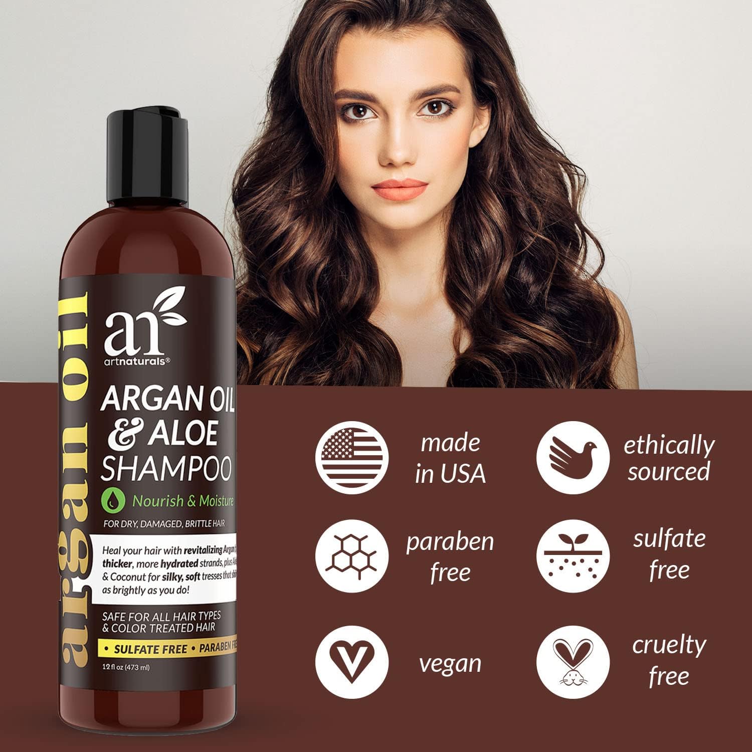 Artnaturals Moroccan Argan Oil Shampoo - (12 Fl Oz / 355ml) - Moisturizing, Volumizing Sulfate Free for Women, Men and Teens - Used for Colored and All Hair Types, Anti-Aging Care