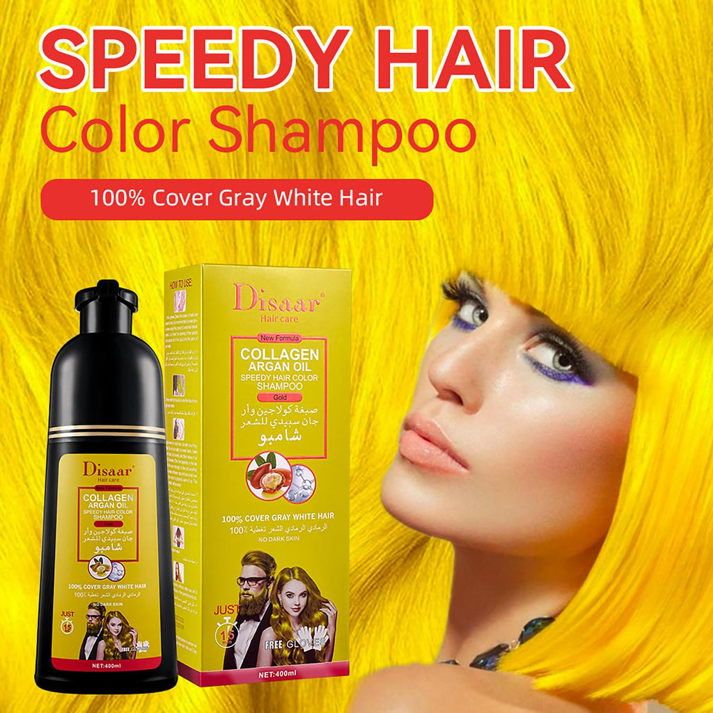 Speedy Hair Color Shampoo 100% Cover Gray White Hair Easy To Use Long Lasting 400ml/13.53fl.oz (Gold)