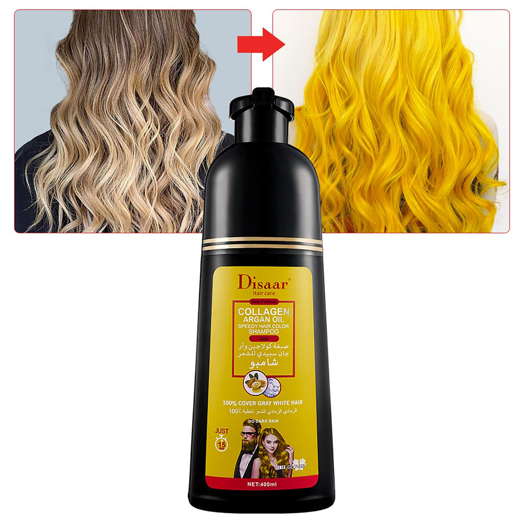 Speedy Hair Color Shampoo 100% Cover Gray White Hair Easy To Use Long Lasting 400ml/13.53fl.oz (Gold)