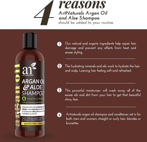 Artnaturals Moroccan Argan Oil Shampoo - (12 Fl Oz / 355ml) - Moisturizing, Volumizing Sulfate Free for Women, Men and Teens - Used for Colored and All Hair Types, Anti-Aging Care