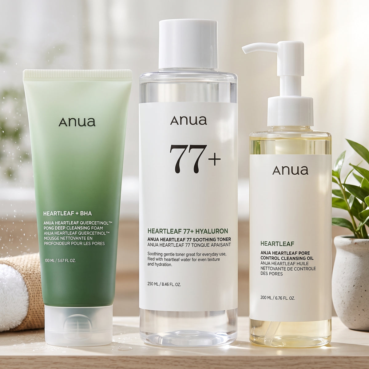 Anua Heartleaf Cleansing Oil, Foam & Toner Set