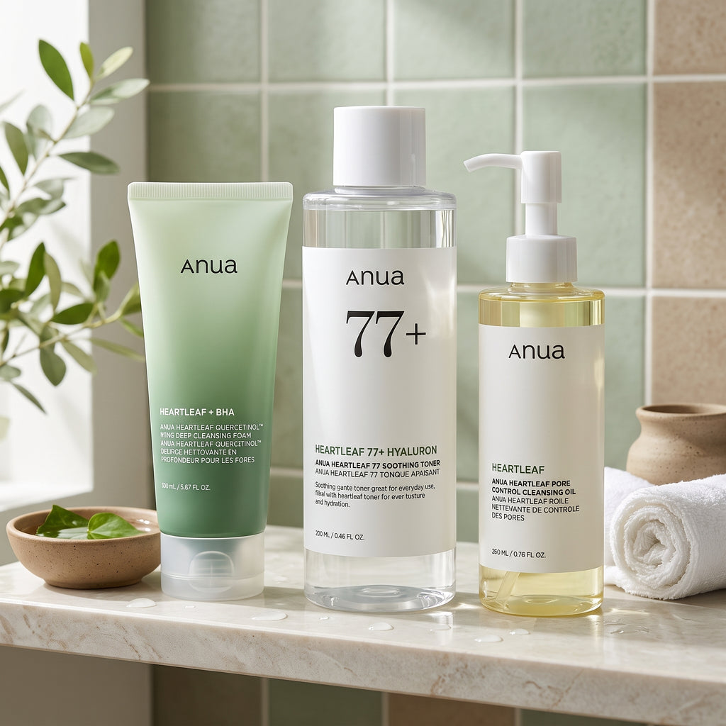 طقم Anua Heartleaf زيت التنظيف والفوم والتونر