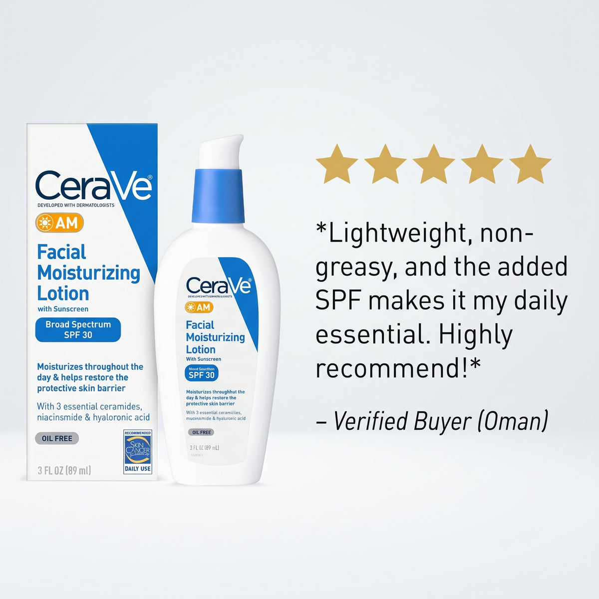 CeraVe AM Facial Moisturising Lotion SPF 30 – Daily Moisturiser with Sunscreen