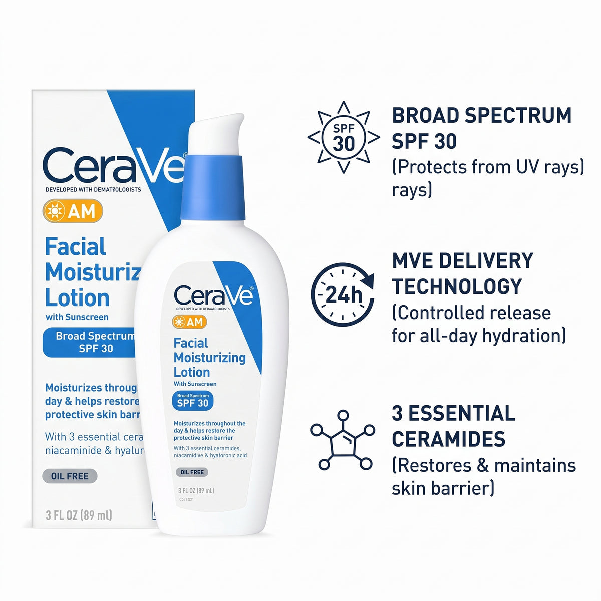 CeraVe AM Facial Moisturising Lotion SPF 30 – Daily Moisturiser with Sunscreen