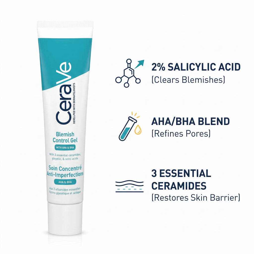 CeraVe Blemish Control Gel Moisturiser – AHA BHA Acne Treatment with Salicylic Acid