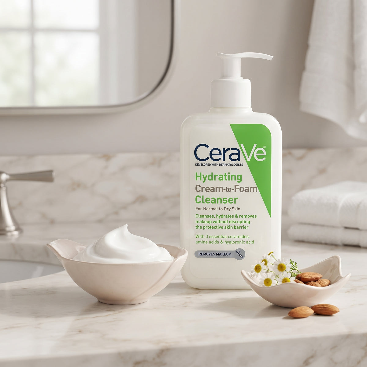 CeraVe Hydrating Cream-to-Foam Cleanser 237ml – Face Wash for Normal to Dry Skin