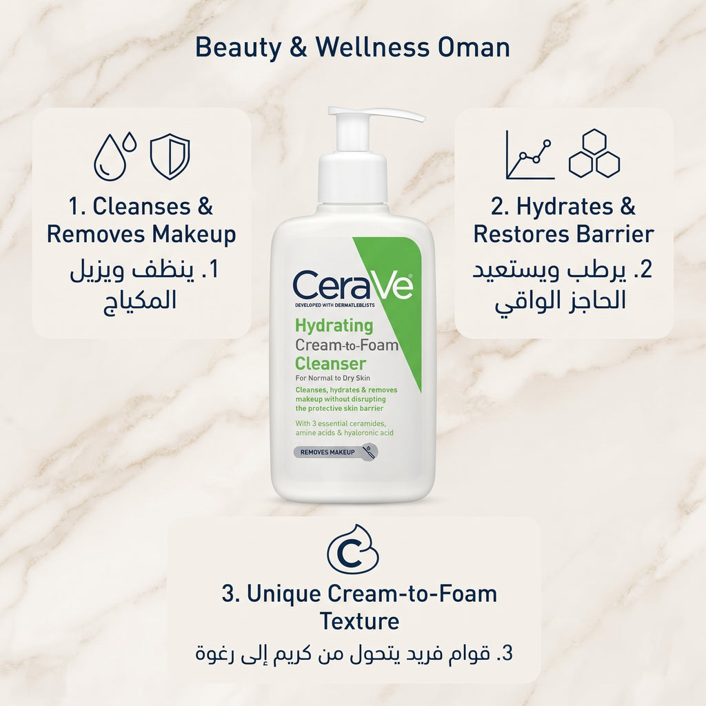 CeraVe Hydrating Cream-to-Foam Cleanser 237ml – Face Wash for Normal to Dry Skin