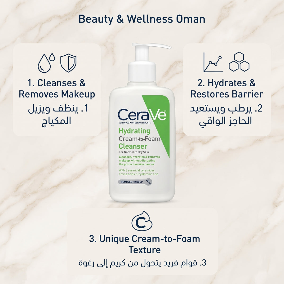 CeraVe Hydrating Cream-to-Foam Cleanser 237ml – Face Wash for Normal to Dry Skin