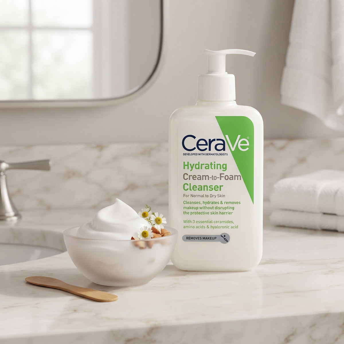 CeraVe Hydrating Cream-to-Foam Cleanser 237ml – Face Wash for Normal to Dry Skin