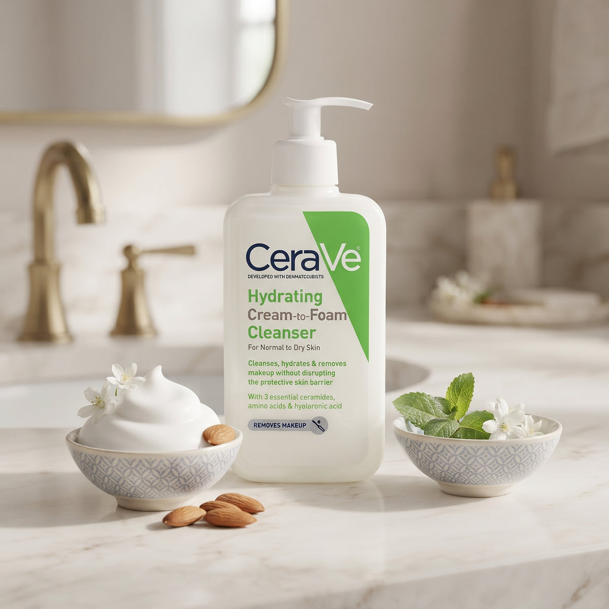 CeraVe Hydrating Cream-to-Foam Cleanser 237ml – Face Wash for Normal to Dry Skin