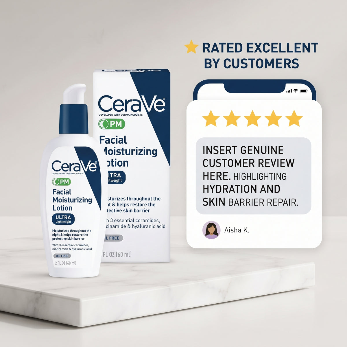 CeraVe PM Facial Moisturising Lotion 89ml – Niacinamide Night Moisturiser