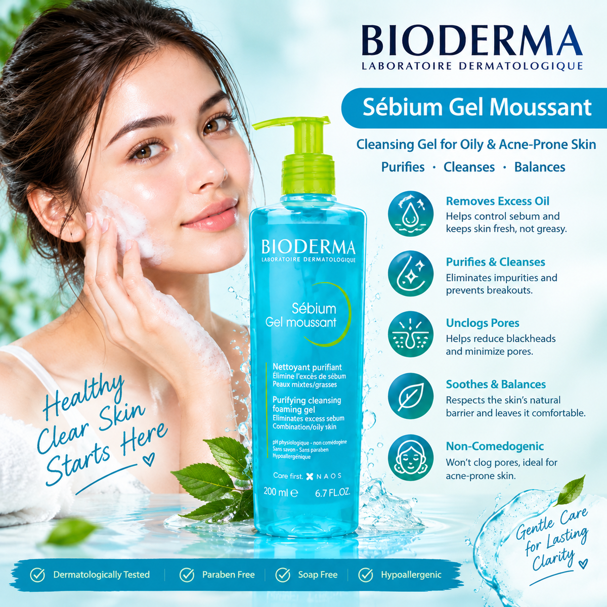 Bioderma Sébium Purifying Foaming Gel 500 ml bottle, front view