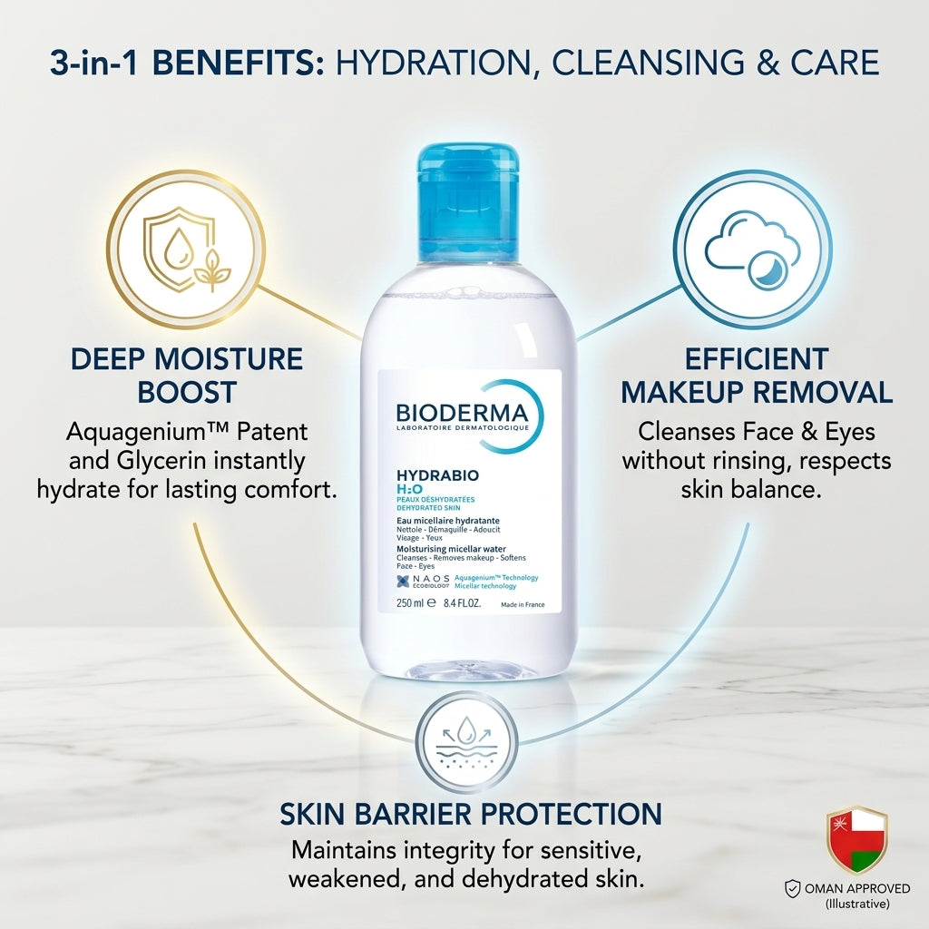 Bioderma Hydrabio H2O hydrating micellar water bottle, front view