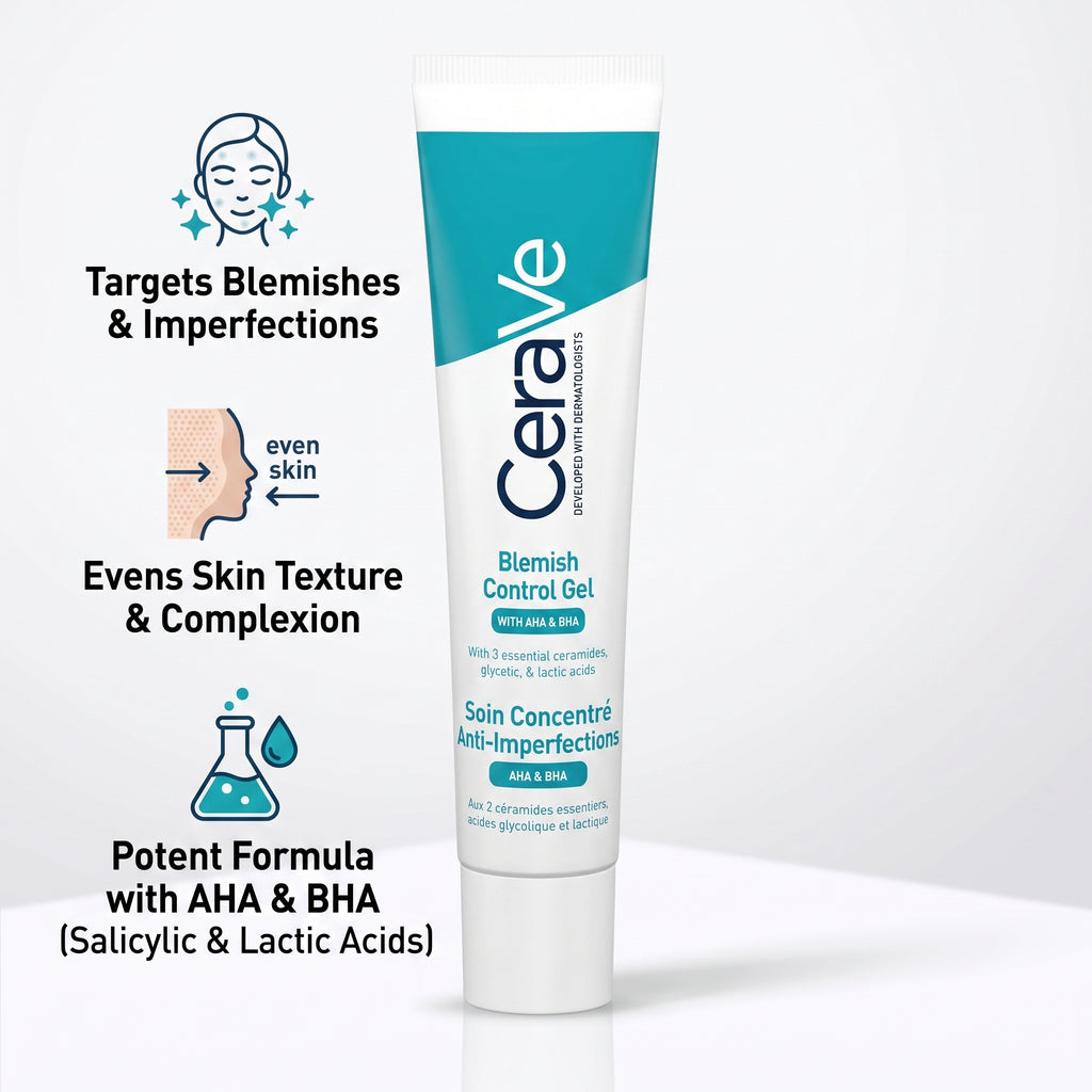 CeraVe Blemish Control Gel Moisturiser – AHA BHA Acne Treatment with Salicylic Acid
