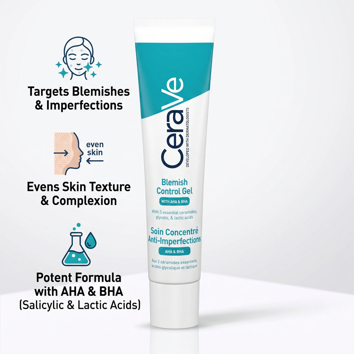 CeraVe Blemish Control Gel Moisturiser – AHA BHA Acne Treatment with Salicylic Acid