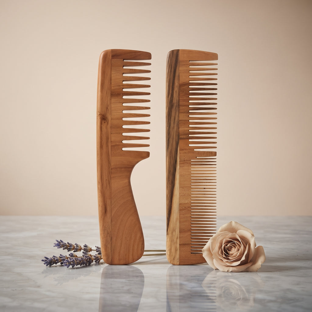 Krishya Kacchi Neem Wooden Comb (Wide + Dual Combo) – image 2