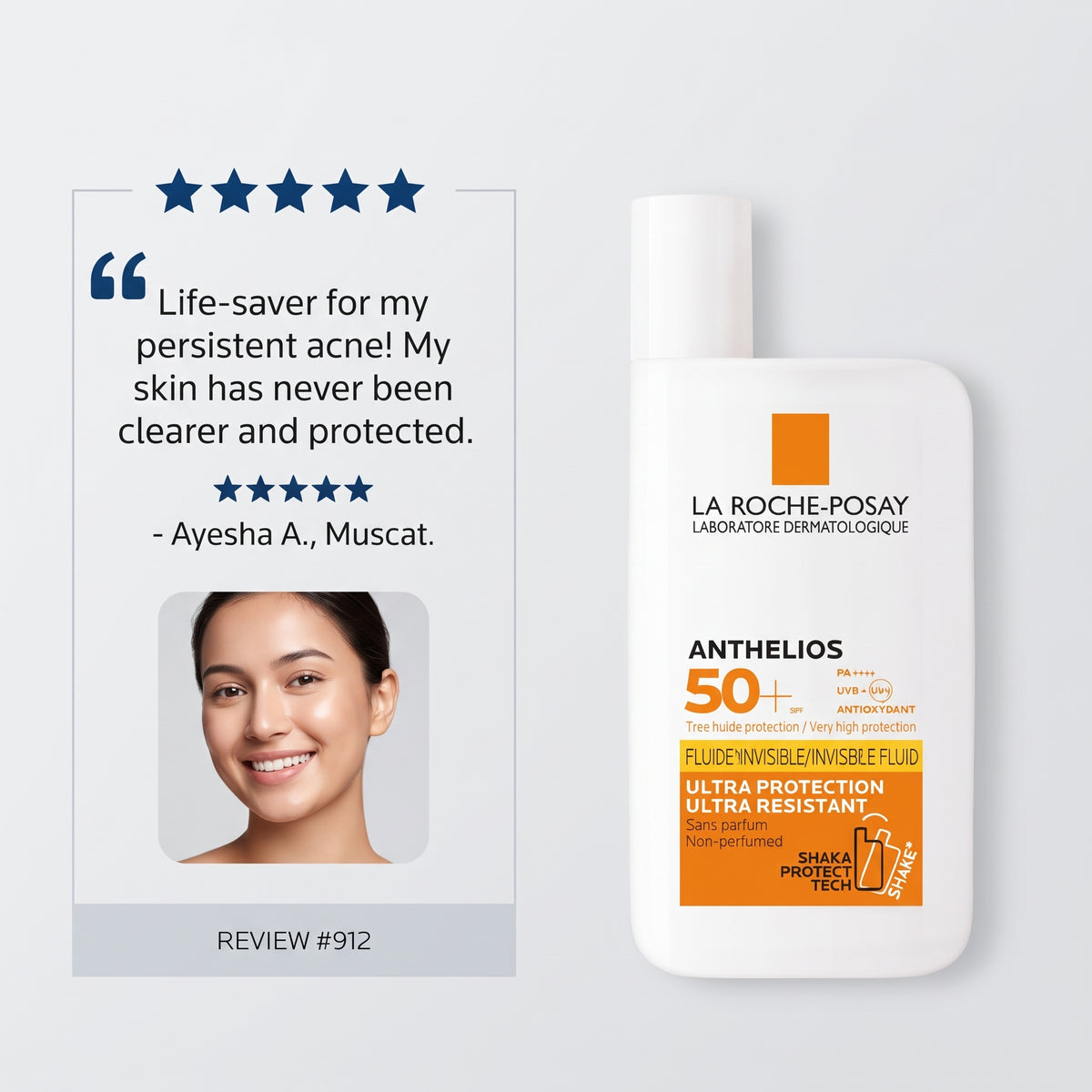 La Roche-Posay Anthelios Face Sunscreen 50ml – Broad Spectrum UVA/UVB, Fragrance-Free