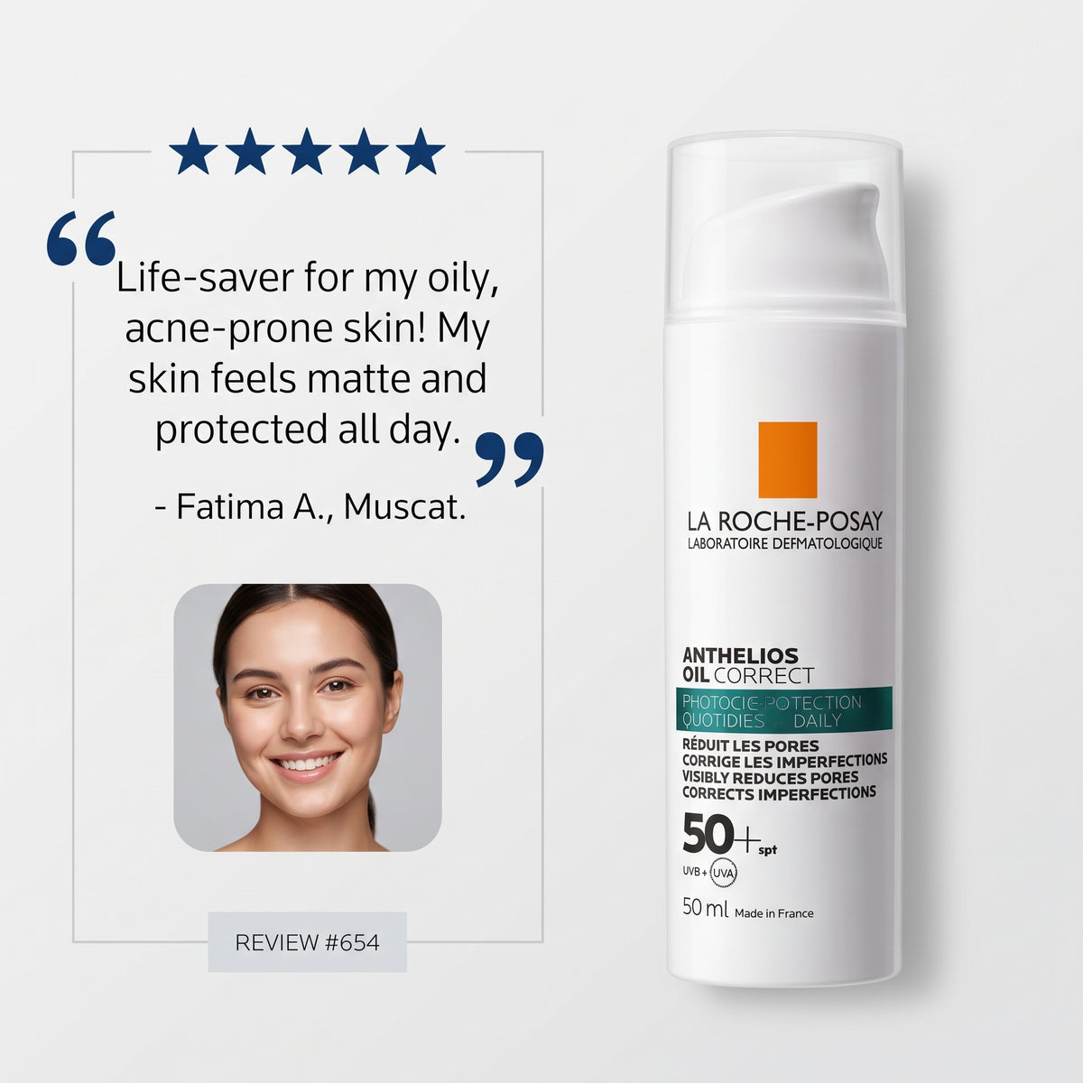 La Roche-Posay Anthelios Oil Correct SPF 50+ 50ml – Matte Anti-Blemish Sunscreen for Oily Skin