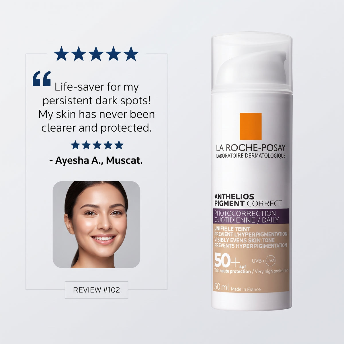 La Roche-Posay Anthelios Pigment Correct SPF 50+ Light 50ml – Tinted Sunscreen for Dark Spots