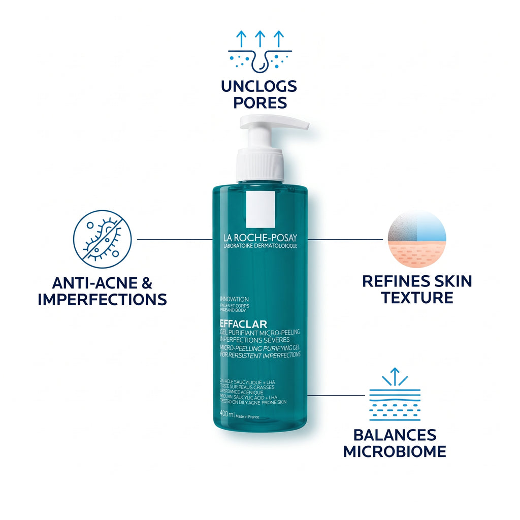 La Roche-Posay Effaclar Micro-Peeling Purifying Gel 400ml – Salicylic Acid Face Wash for Blackheads