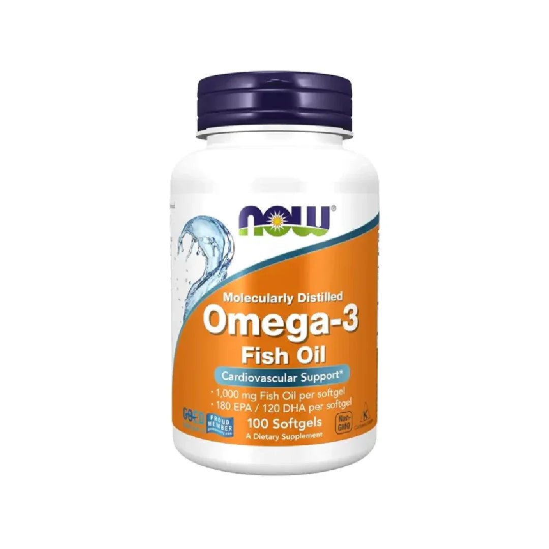 NOW Foods Omega-3 Fish Oil 100 Softgels – authentic wellness supplement in Oman