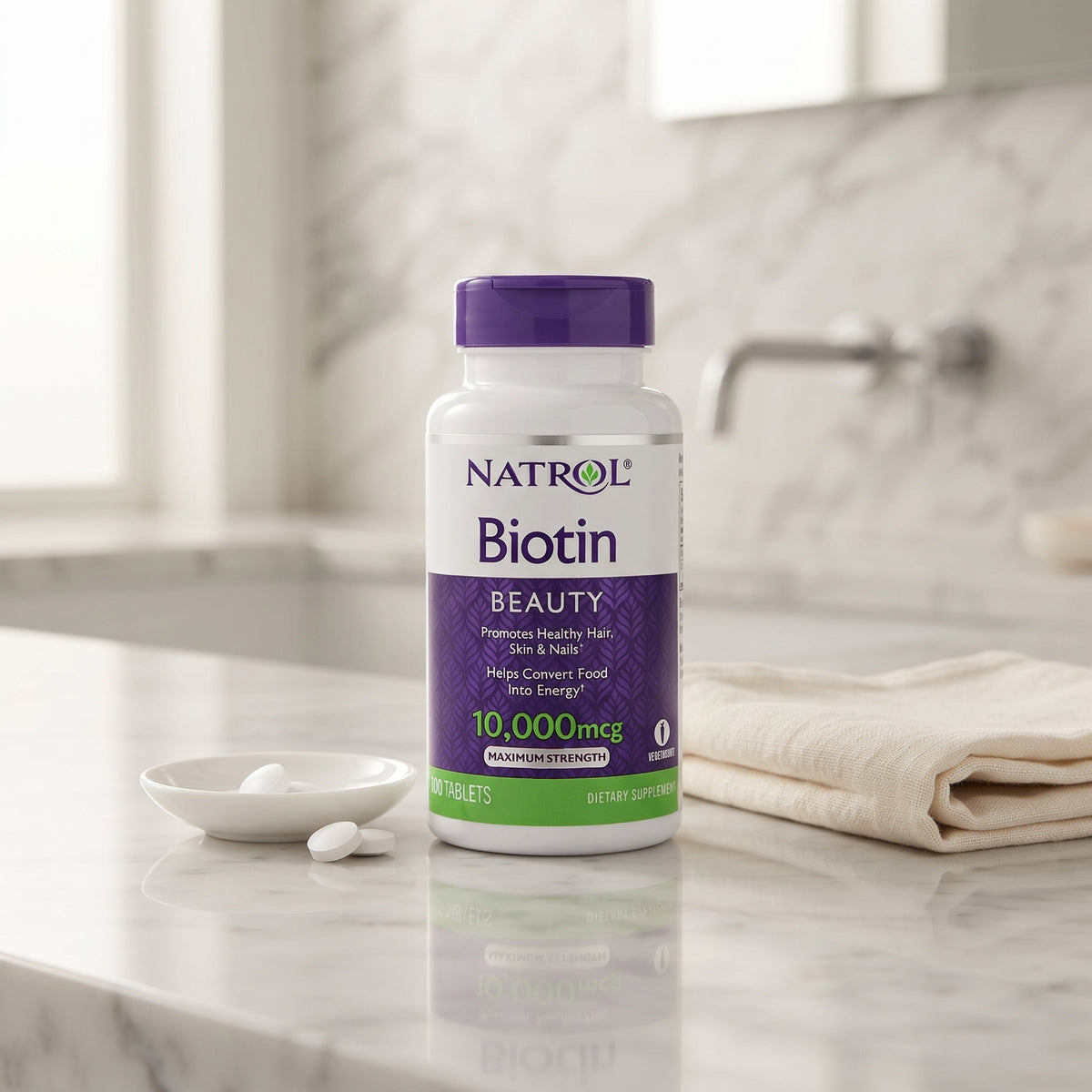 Natrol Biotin Maximum Strength 10,000 mcg Tablets, 100 Count – image 3