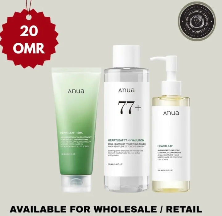 Anua Heartleaf Cleansing Oil, Foam & Toner set – authentic Korean skincare in Oman