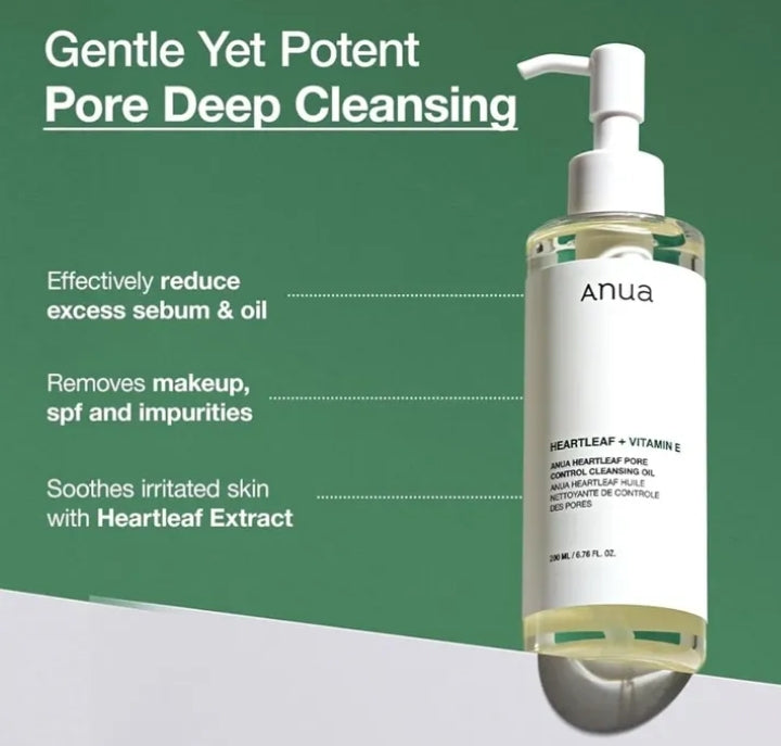 Anua Heartleaf Cleansing Oil, Deep Cleansing Foam, and Soothing Toner set