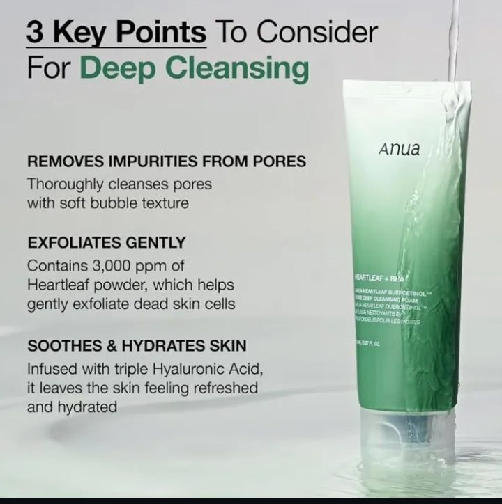 Anua Heartleaf Cleansing Oil, Deep Cleansing Foam, and Soothing Toner set