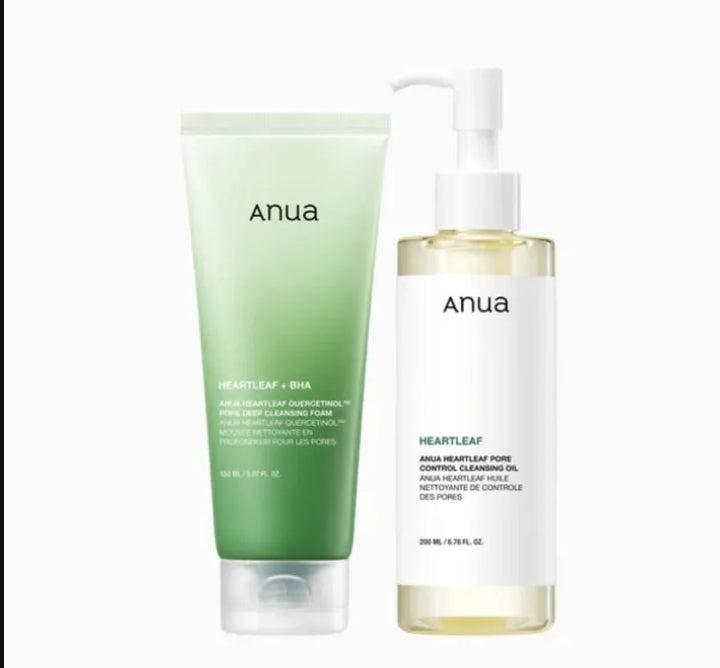 Anua Heartleaf Cleansing Oil, Deep Cleansing Foam, and Soothing Toner set