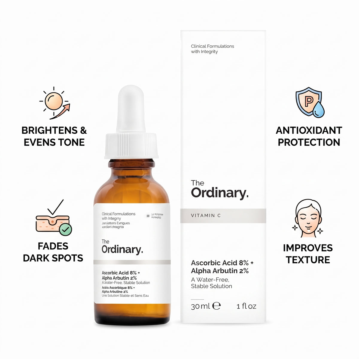 The Ordinary Ascorbic Acid 8% + Alpha Arbutin 2% 30ml – Vitamin C Brightening Serum