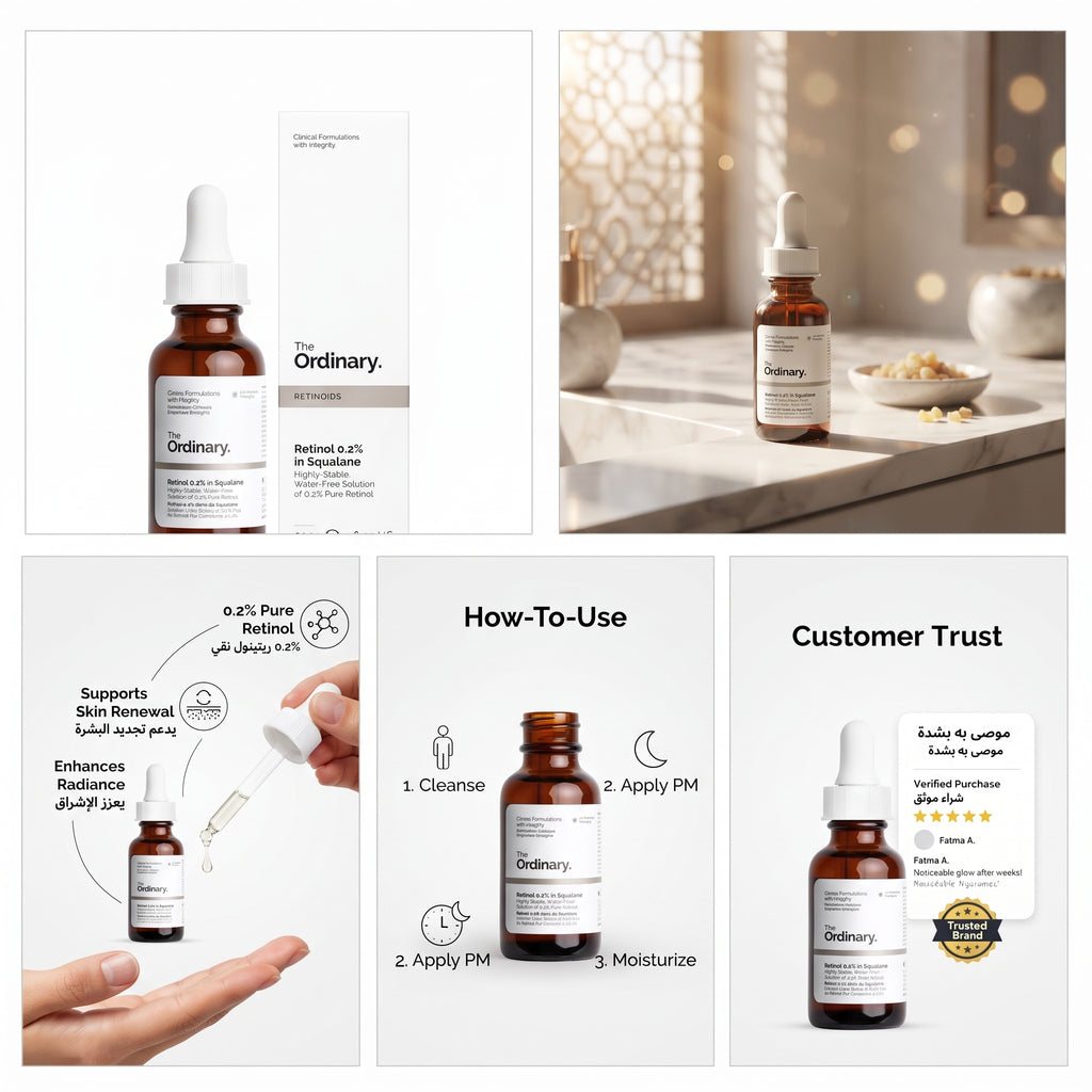 The Ordinary Retinol 0.5% in Squalane 30ml – Mid-Strength Retinol for Lines, Marks & Texture