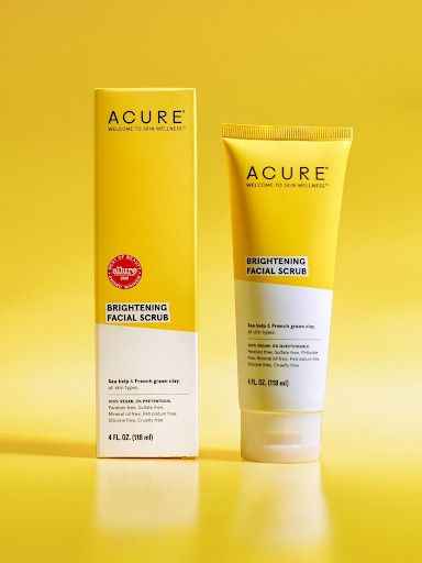 Acure Brightening Facial Scrub - 4 Fl Oz - All Skin Types, Sea Kelp & French Green Clay - Softens, Detoxifies and Cleanses