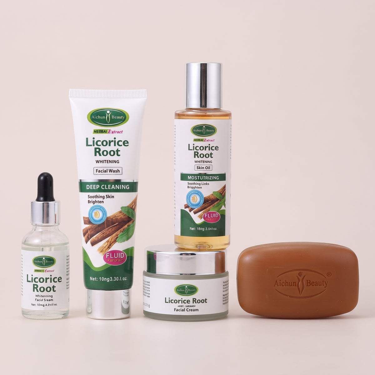 Disaar 5pcs Licorice Root Face Skincare Set Anti-freckle Whitening Serum Fade Acne Marks Moisturizing Soap Cream Essence Oil Kit
