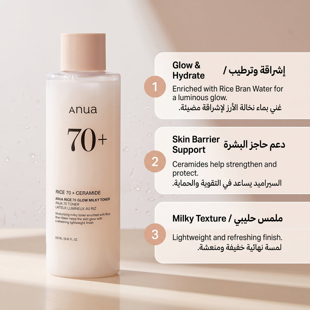 Anua Rice 70+ Ceramide Glow Milky Toner – Brightening Hydrating Toner