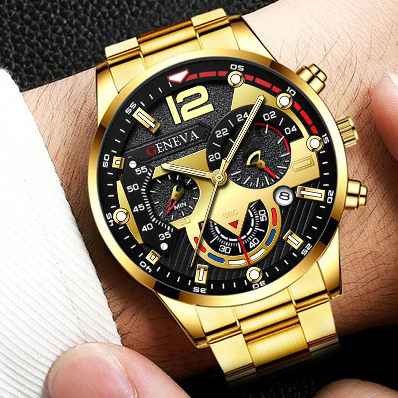 Geneva Men's Six-Hand Steel Quartz Watch