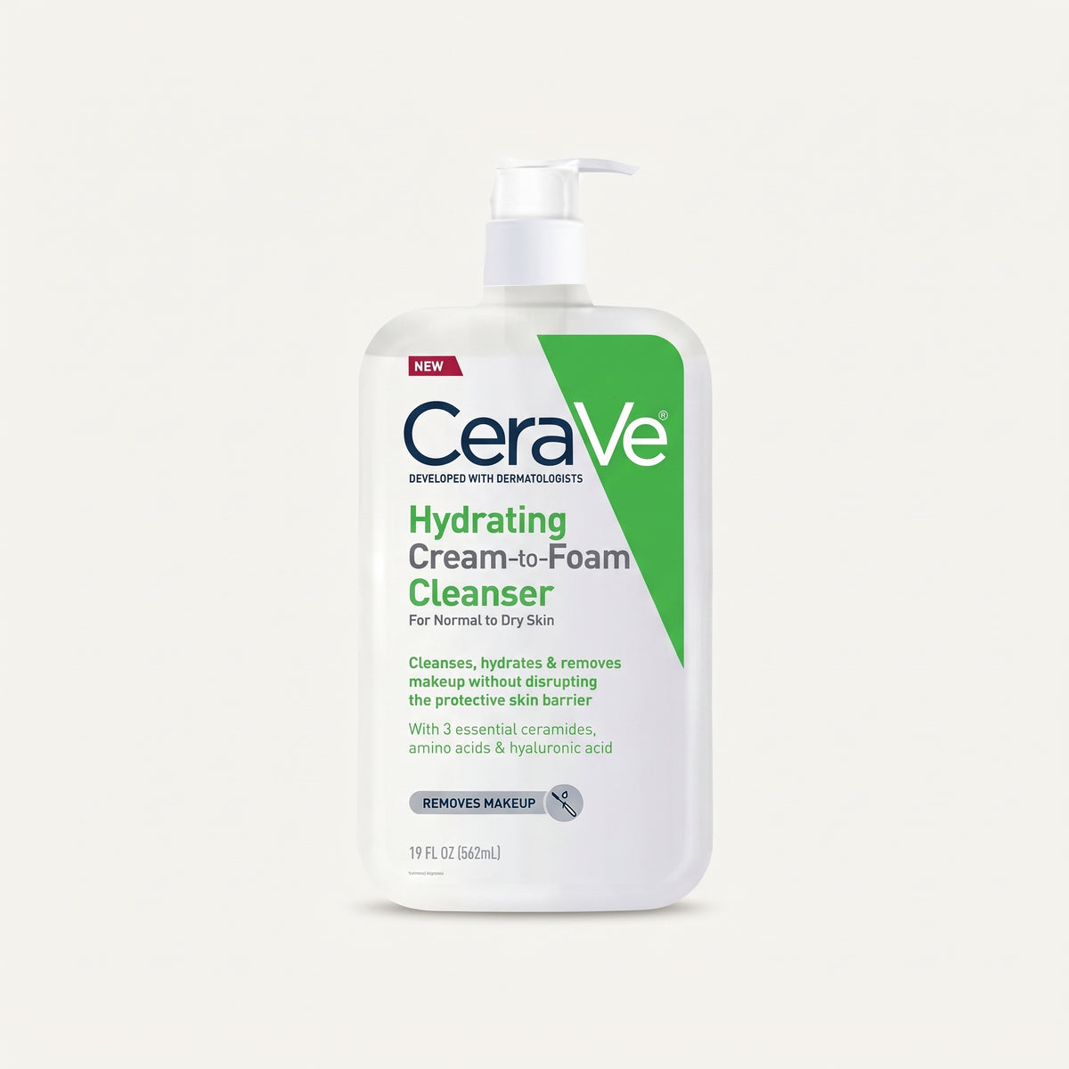 CeraVe Hydrating Cream-to-Foam Cleanser (Full Size) – Makeup-Removing Face Wash for Normal to Dry Skin