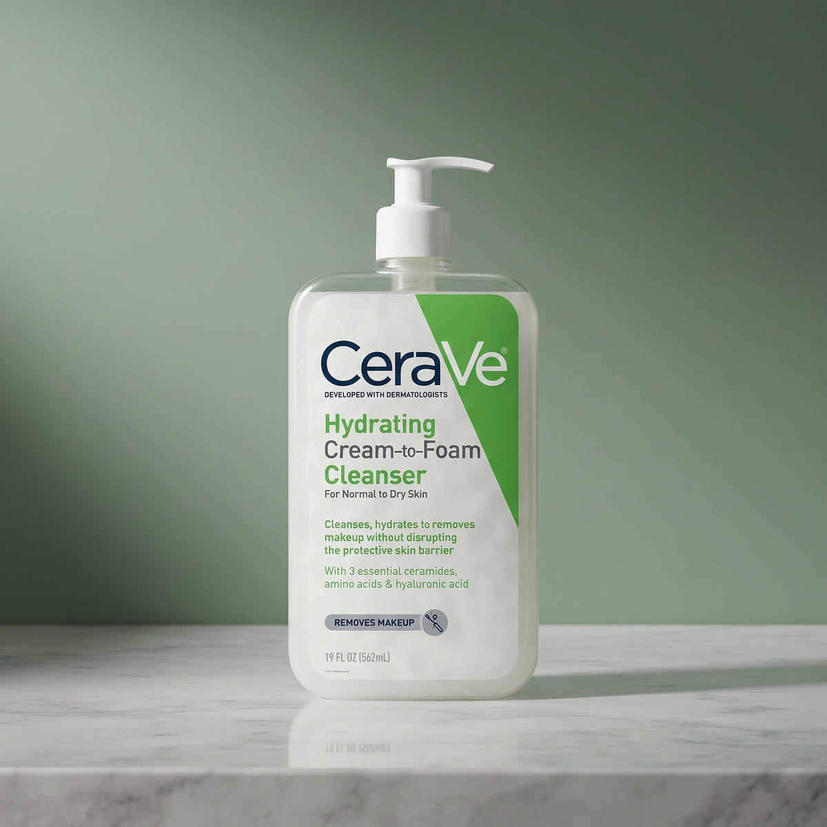 CeraVe Hydrating Cream-to-Foam Cleanser (Full Size) – Makeup-Removing Face Wash for Normal to Dry Skin